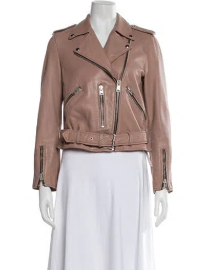 Pre-owned Allsaints Lamb Leather Biker Jacket In Neutral