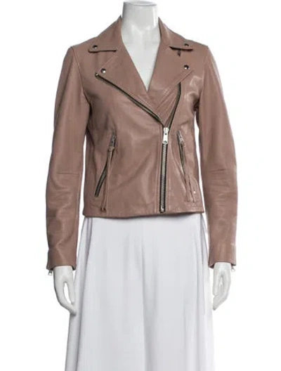 Pre-owned Allsaints Lamb Leather Biker Jacket In Neutral