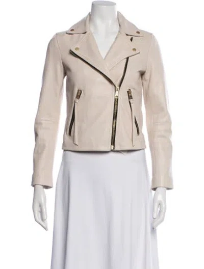 Pre-owned Allsaints Lamb Leather Biker Jacket In Neutrals