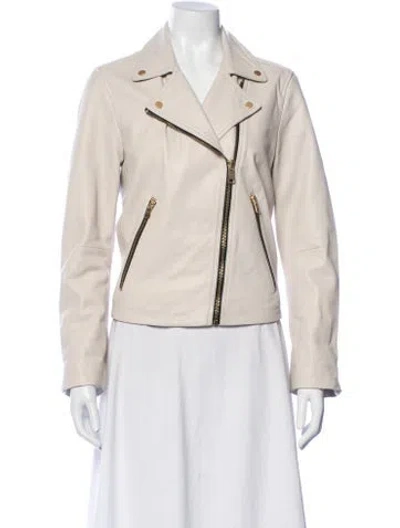 Pre-owned Allsaints Lamb Leather Biker Jacket In Neutrals