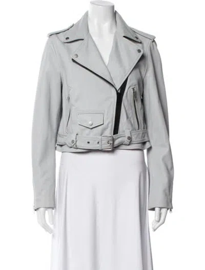 Pre-owned Allsaints Lamb Leather Biker Jacket In Neutrals
