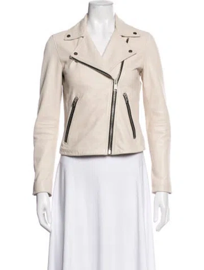 Pre-owned Allsaints Lamb Leather Biker Jacket In Neutrals