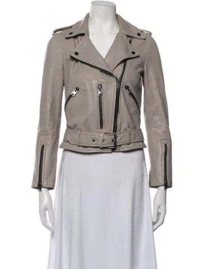 Pre-owned Allsaints Lamb Leather Biker Jacket In Neutrals