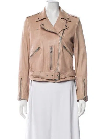 Pre-owned Allsaints Lamb Leather Biker Jacket In Neutrals