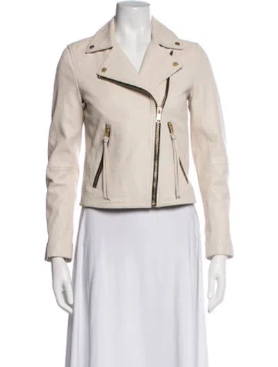Pre-owned Allsaints Lamb Leather Biker Jacket In Neutrals