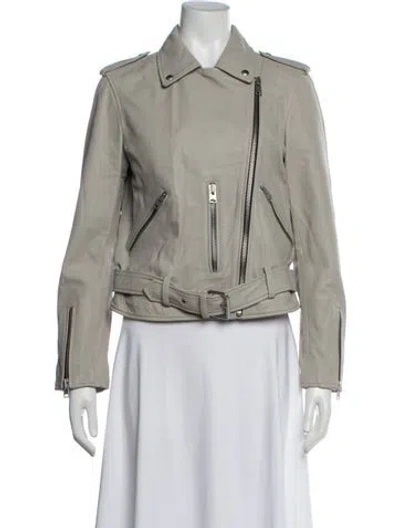 Pre-owned Allsaints Lamb Leather Biker Jacket In Neutrals