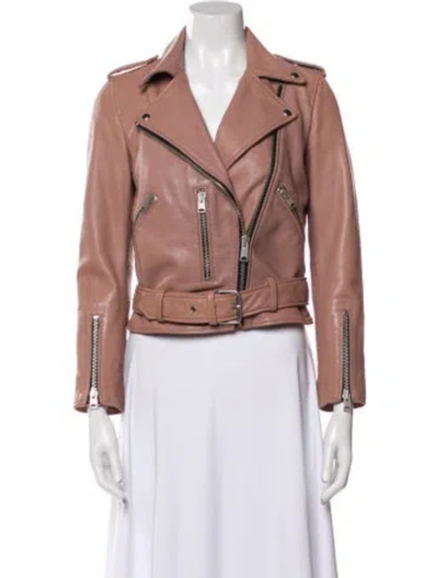 Pre-owned Allsaints Lamb Leather Biker Jacket In Pink