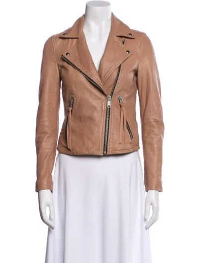 Pre-owned Allsaints Lamb Leather Biker Jacket In Pink