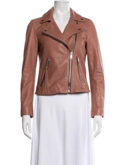 Pre-owned Allsaints Lamb Leather Biker Jacket In Pink