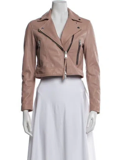 Pre-owned Allsaints Lamb Leather Biker Jacket In Pink