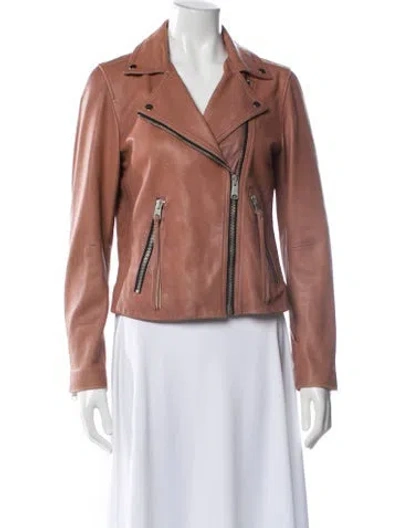 Pre-owned Allsaints Lamb Leather Biker Jacket In Pink