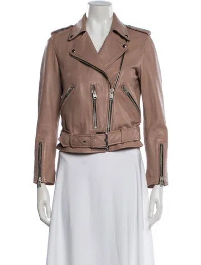 Pre-owned Allsaints Lamb Leather Biker Jacket In Pink