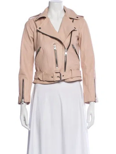 Pre-owned Allsaints Lamb Leather Biker Jacket In Pink
