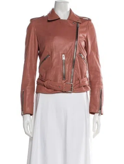 Pre-owned Allsaints Lamb Leather Biker Jacket In Pink