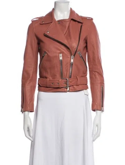 Pre-owned Allsaints Lamb Leather Biker Jacket In Pink