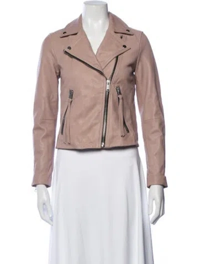 Pre-owned Allsaints Lamb Leather Biker Jacket In Pink