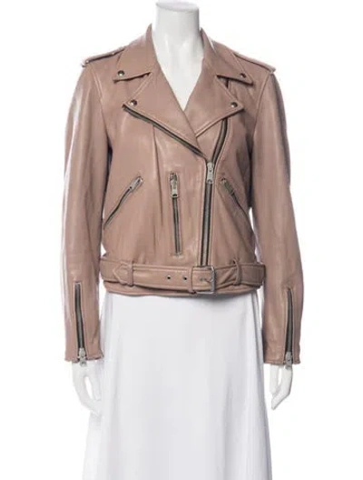 Pre-owned Allsaints Lamb Leather Biker Jacket In Pink