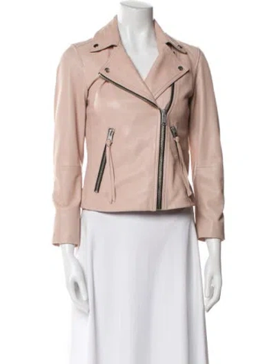 Pre-owned Allsaints Lamb Leather Biker Jacket In Pink