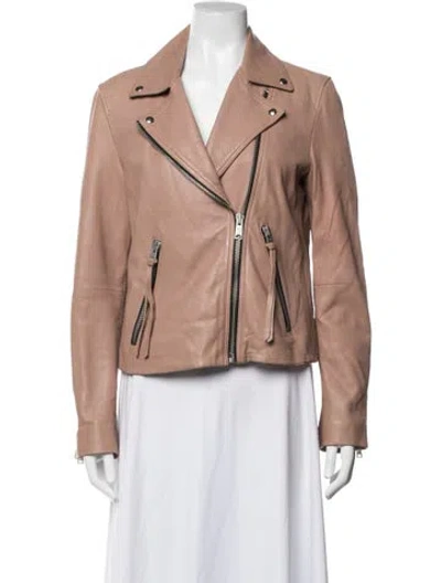 Pre-owned Allsaints Lamb Leather Biker Jacket In Pink