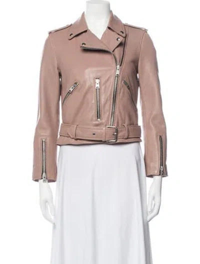 Pre-owned Allsaints Lamb Leather Biker Jacket In Pink