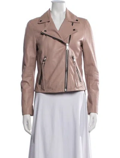 Pre-owned Allsaints Lamb Leather Biker Jacket In Pink