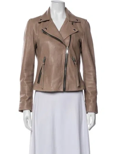 Pre-owned Allsaints Lamb Leather Biker Jacket In Pink