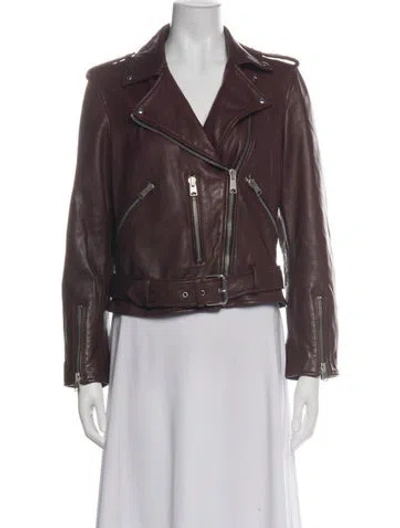 Pre-owned Allsaints Lamb Leather Biker Jacket W/ Tags In Burgundy