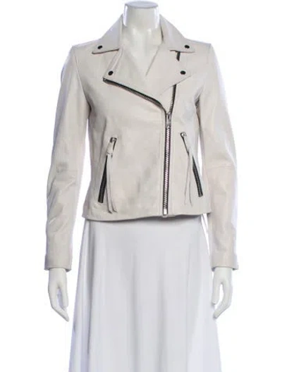 Pre-owned Allsaints Lamb Leather Biker Jacket In White