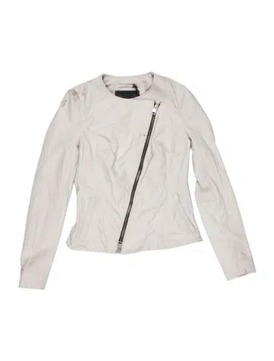 Pre-owned Allsaints Lamb Leather Biker Jacket In White