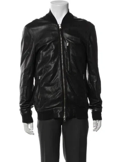 Pre-owned Allsaints Lamb Leather Bomber Jacket In Black