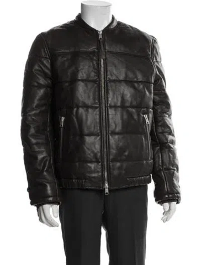 Pre-owned Allsaints Lamb Leather Bomber Jacket In Black