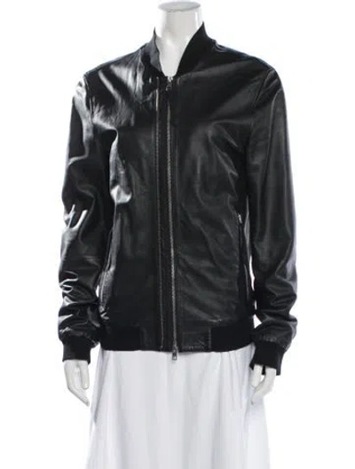 Pre-owned Allsaints Lamb Leather Bomber Jacket In Black