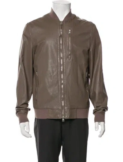 Pre-owned Allsaints Lamb Leather Bomber Jacket In Brown