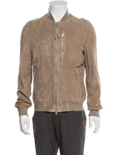 Pre-owned Allsaints Lamb Leather Bomber Jacket In Brown/neutrals