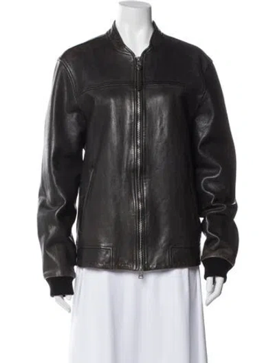 Pre-owned Allsaints Lamb Leather Bomber Jacket In Gray
