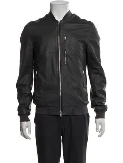 Pre-owned Allsaints Lamb Leather Bomber Jacket In Gray