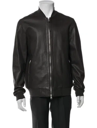 Pre-owned Allsaints Lamb Leather Bomber Jacket In Grey