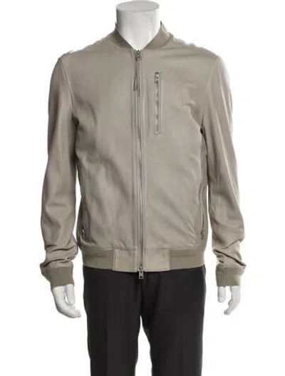 Pre-owned Allsaints Lamb Leather Bomber Jacket In Neutral
