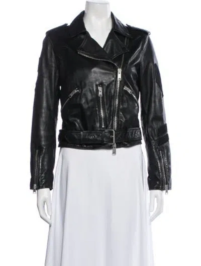 Pre-owned Allsaints Lamb Leather Coat In Black