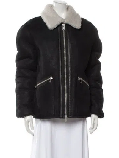 Pre-owned Allsaints Lamb Leather Colorblock Pattern Coat In Gray