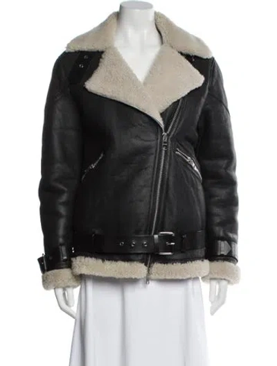 Pre-owned Allsaints Lamb Leather Fur Jacket In Black