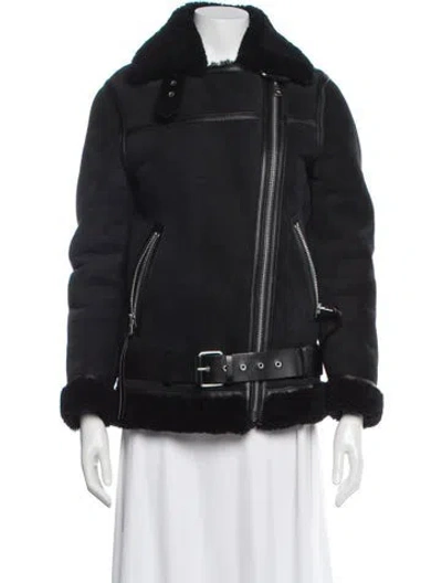 Pre-owned Allsaints Lamb Leather Fur Jacket In Black