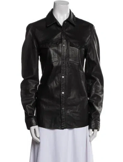 Pre-owned Allsaints Lamb Leather Jacket In Blue