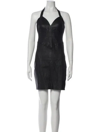 Pre-owned Allsaints Lamb Leather Mini Dress In Gray
