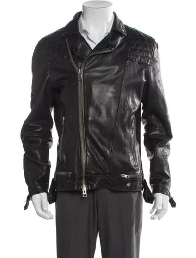 Pre-owned Allsaints Lamb Leather Moto Jacket In Black