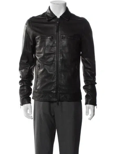 Pre-owned Allsaints Lamb Leather Moto Jacket In Black