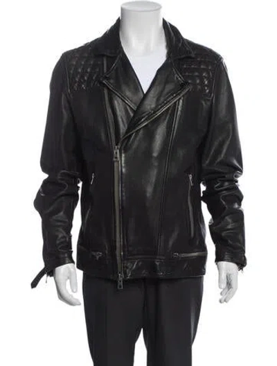 Pre-owned Allsaints Lamb Leather Moto Jacket In Blue