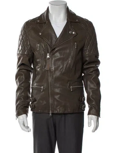 Pre-owned Allsaints Lamb Leather Moto Jacket In Brown