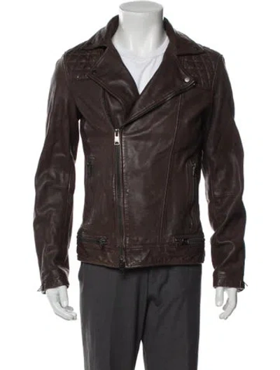 Pre-owned Allsaints Lamb Leather Moto Jacket In Brown