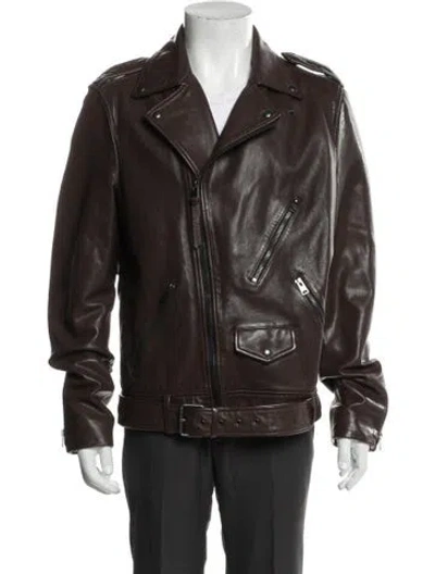 Pre-owned Allsaints Lamb Leather Moto Jacket In Brown